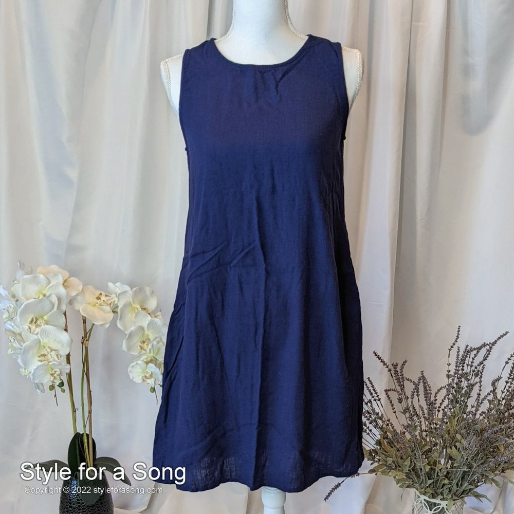 Yidarton Navy Blue A-Line Linen Blend Summer Dress M